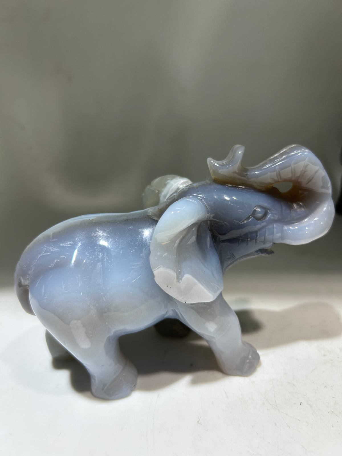 Blue Agate Elephant Figurine – Artisan Crystal Animal Sculpture