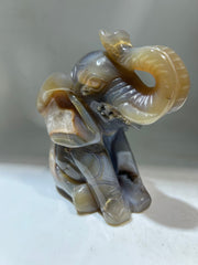 Sitting Agate Elephant Figurine – Unique Natural Crystal Animal Sculpture | Artisan Gemstone Decor