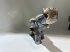 Agate Elephant Figurine – Polished Crystal Animal Sculpture | Unique Gemstone Home Accent