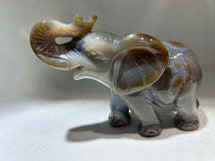 Agate Elephant Figurine – Polished Crystal Animal Sculpture | Unique Gemstone Home Accent