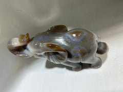 Agate Elephant Figurine – Polished Crystal Animal Sculpture | Unique Gemstone Home Accent