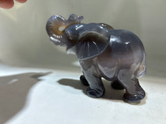 Agate Elephant Figurine with Crystal Geode Detail – Natural Gemstone Animal Sculpture