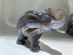 Agate Elephant Figurine with Crystal Geode Detail – Natural Gemstone Animal Sculpture