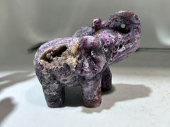 Amethyst Elephant Figurine with Natural Geode Cavity – Hand-Carved Raw Crystal Animal Sculpture