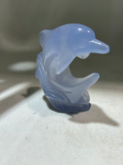 Blue Agate Dolphin Figurine – Unique Crystal Ocean Wave Sculpture