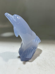 Blue Agate Dolphin Figurine – Minimalist Crystal Ocean Animal Sculpture