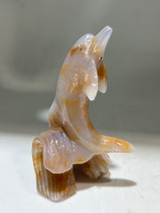 Natural Agate Dolphin Figurine – Hand-Carved Crystal Ocean Sculpture