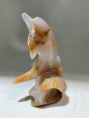 Natural Agate Dolphin Figurine – Hand-Carved Crystal Ocean Sculpture