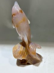 Natural Agate Dolphin Figurine – Hand-Carved Crystal Ocean Sculpture