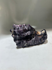 Curious Constellation Sphalerite Dragon Head – Unique Hand-Carved Purple &amp; White Mineral Sculpture