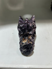 Curious Constellation Sphalerite Dragon Head – Unique Hand-Carved Purple &amp; White Mineral Sculpture