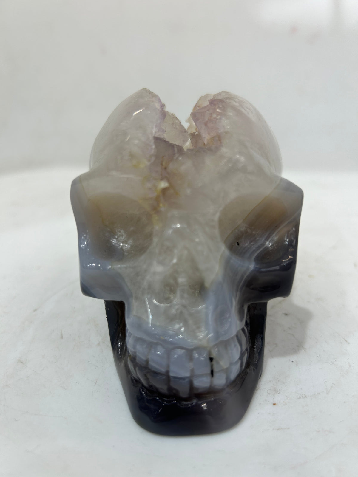 Mystery Mix Constellation Agate Skull with Natural Geode Crown – Hand-Carved Celestial Crystal for Tarot & Intuitive Energy