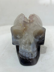 Mystery Mix Constellation Agate Skull with Natural Geode Crown – Hand-Carved Celestial Crystal for Tarot & Intuitive Energy