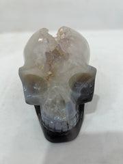 Mystery Mix Constellation Agate Skull with Natural Geode Crown – Hand-Carved Celestial Crystal for Tarot & Intuitive Energy
