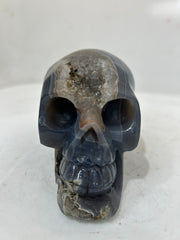 Mystery Mix Constellation Agate Skull with Natural Druzy Crown – Hand-Carved Celestial Crystal for Tarot, Meditation & Intuitive Wisdom