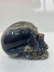 Mystery Mix Constellation Agate Skull with Natural Druzy Crown – Hand-Carved Celestial Crystal for Tarot, Meditation & Intuitive Wisdom