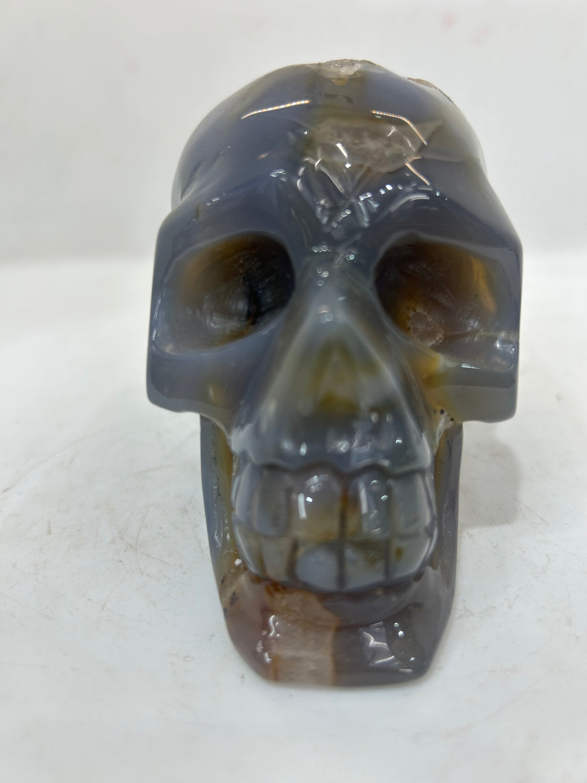 Mystery Mix Constellation Agate Skull with Druzy Crown – Hand-Carved Celestial Crystal for Tarot, Intuition & Cosmic Energy