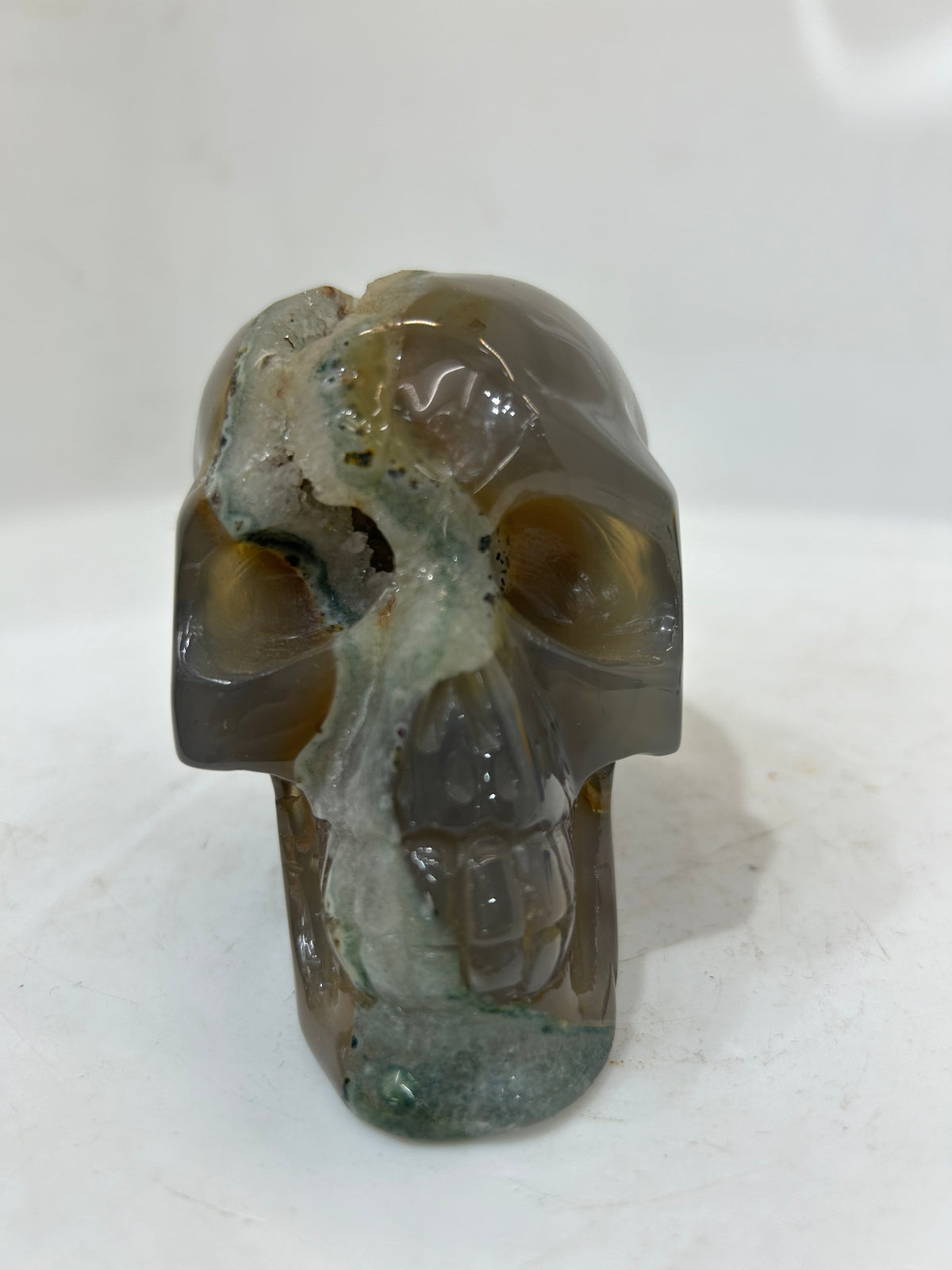Mystery Mix Constellation Druzy Agate Skull – Hand-Carved Celestial Crystal Skull for Tarot & Spiritual Insight