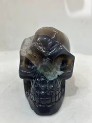 Mystery Mix Constellation Druzy Agate Skull – Celestial Hand-Carved Crystal for Tarot, Intuition & Cosmic Energy