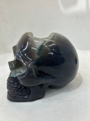 Mystery Mix Constellation Druzy Agate Skull – Celestial Hand-Carved Crystal for Tarot, Intuition & Cosmic Energy