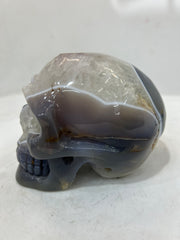 Natural Agate Geode Crystal Skull Carving | Unique Handcrafted Gemstone Decor