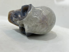 Natural Agate Geode Crystal Skull Carving | Unique Handcrafted Gemstone Decor