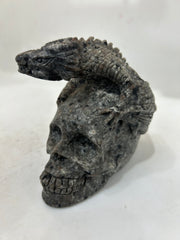 Handcrafted Flame Stone Skull with Dragon Sculpture - Unique Gothic Artwork