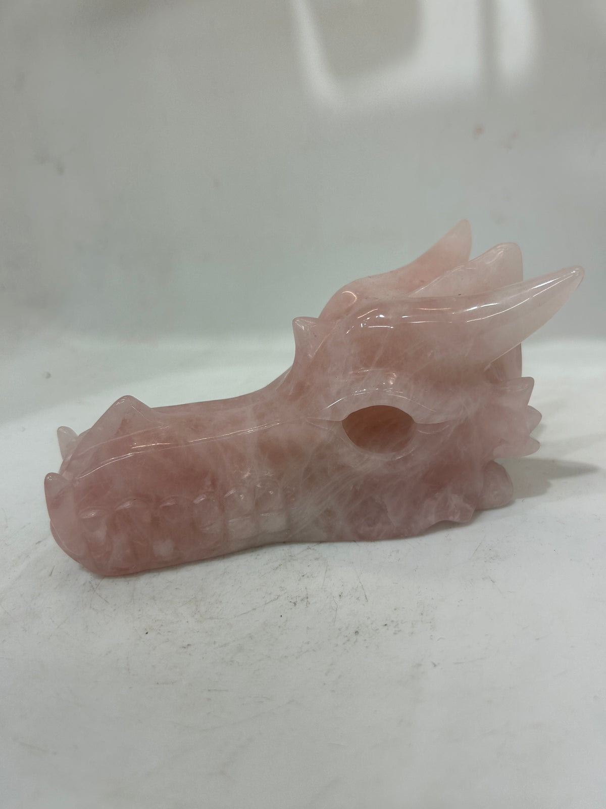Handcrafted Pink Crystal Dragon Head Sculpture
