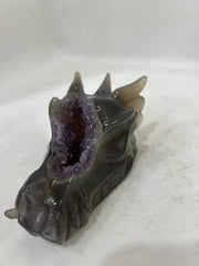 Handcrafted Agate Dragon Head Sculpture &nbsp;Open Crystal Geode