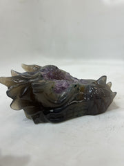 Handcrafted Agate Dragon Head Sculpture &nbsp;Open Crystal Geode