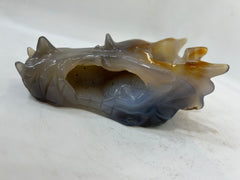 Handcrafted Agate Dragon Head Sculpture Open Crystal Geode