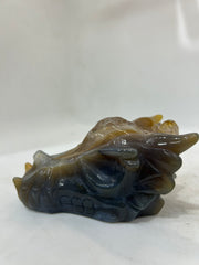 Handcrafted Agate Dragon Head Sculpture with Crystal Geode