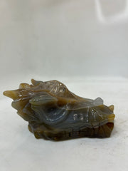 Handcrafted Agate Dragon Head Sculpture with Crystal Geode