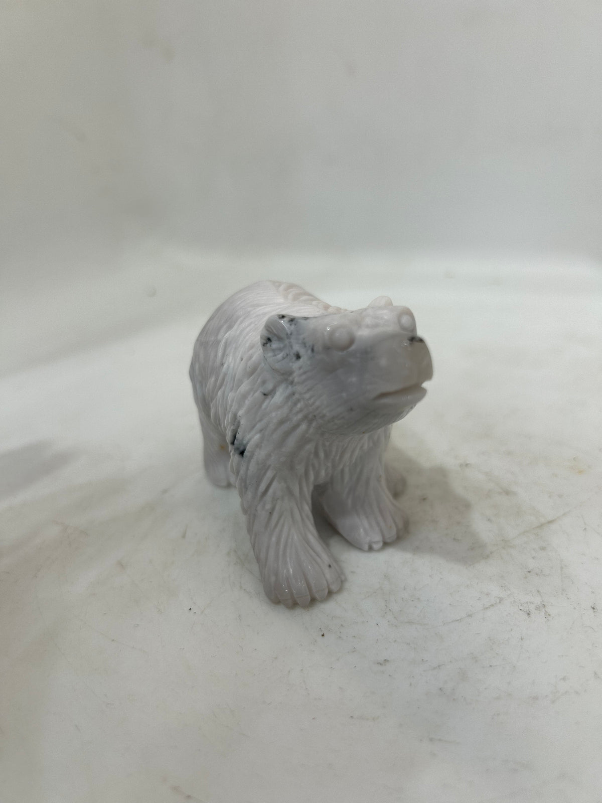 Handcrafted White Agate Bear Figurine - Standing Bear Sculpture