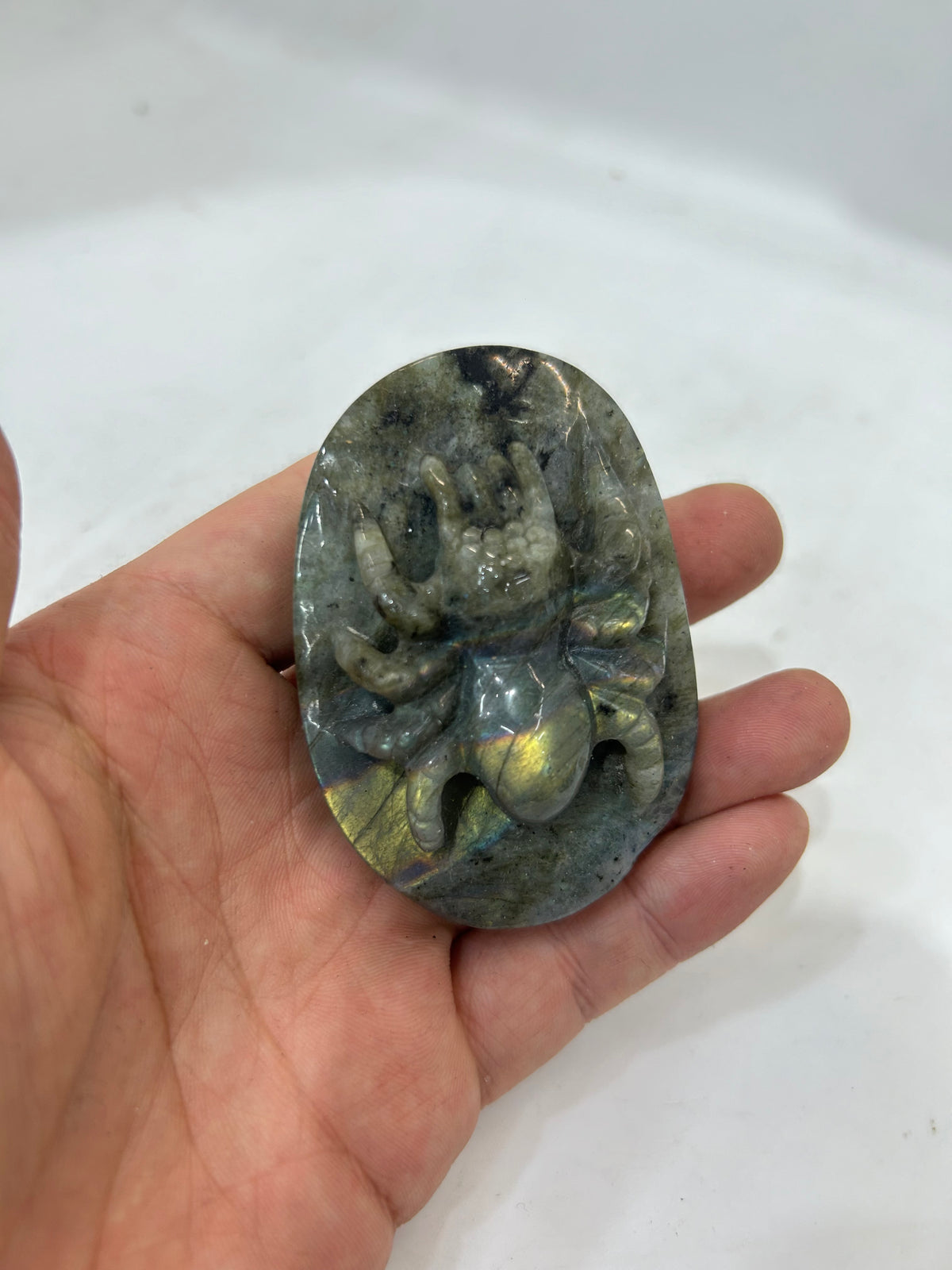 Hand-Carved Spectrolite Spider Sculpture