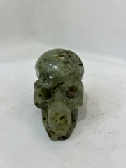 Natural Prehnite Skull Carving - Handcrafted Gemstone Crystal Decor
