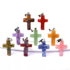 Natural Stone Cross Pendant Necklace – 12 Unique Gemstone Colors