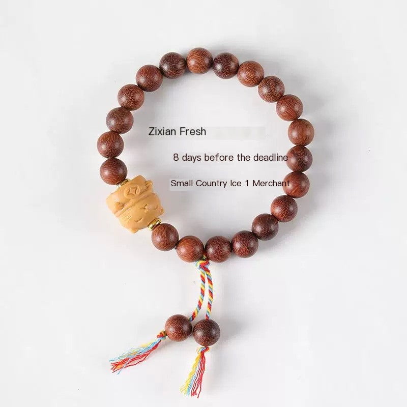 Jinxing Sandalwood Yuanbao Meow Bracelet – Handmade Lucky Cat Bead