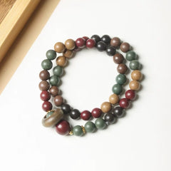 Natural Incense Bead Double Wrap Bracelet – Multi-Color Aromatic Wood Beads