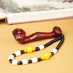 Handcrafted Sandalwood Ruyi Scepter Pendant with Beaded Chain