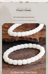 Handcrafted White Bodhi Root Bead Bracelet –
