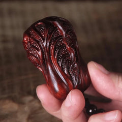 Hand-Carved Sandalwood Cabbage Pendant with Beaded Chain – Symbol of Prosperity and Purity