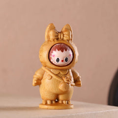 Labubu-Inspired Cute Animal Costume Wooden Figurine – Handcrafted Collectible Doll