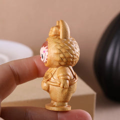 Labubu-Inspired Cute Animal Costume Wooden Figurine – Handcrafted Collectible Doll