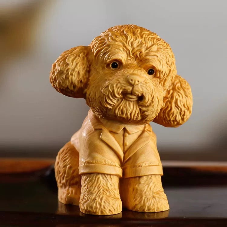 Hand-Carved Wooden Poodle Figurine&nbsp