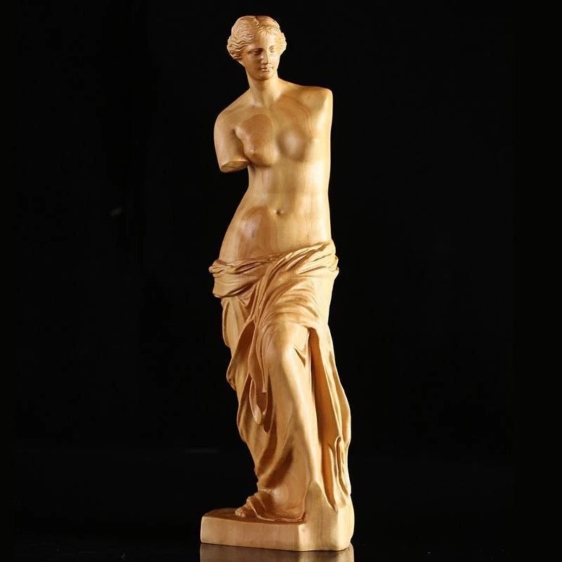Boxwood Venus de Milo Sculpture – Handcrafted Wooden Art Statue