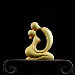 Boxwood Abstract Embrace Sculpture – Handcrafted Modern Art Decor