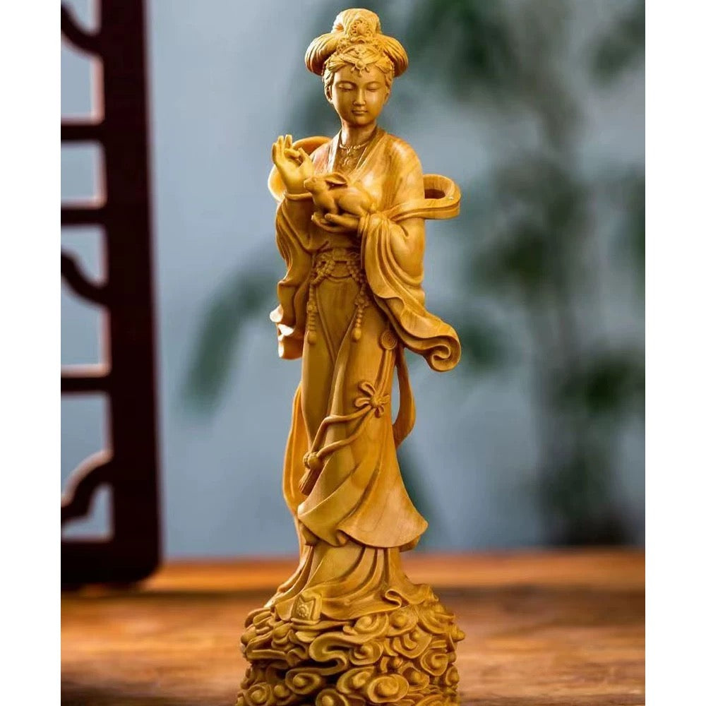 Wooden Moon Goddess Statue – Elegant Chinese Art Sculpture
