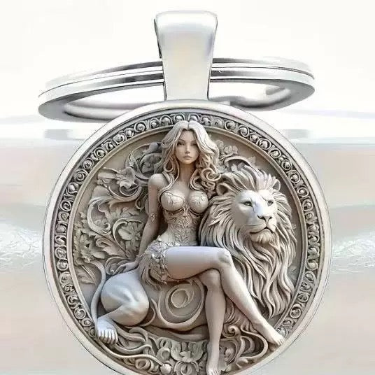 Leo Goddess Alloy Pendant – Intricate 2D Flat Zodiac Medallion