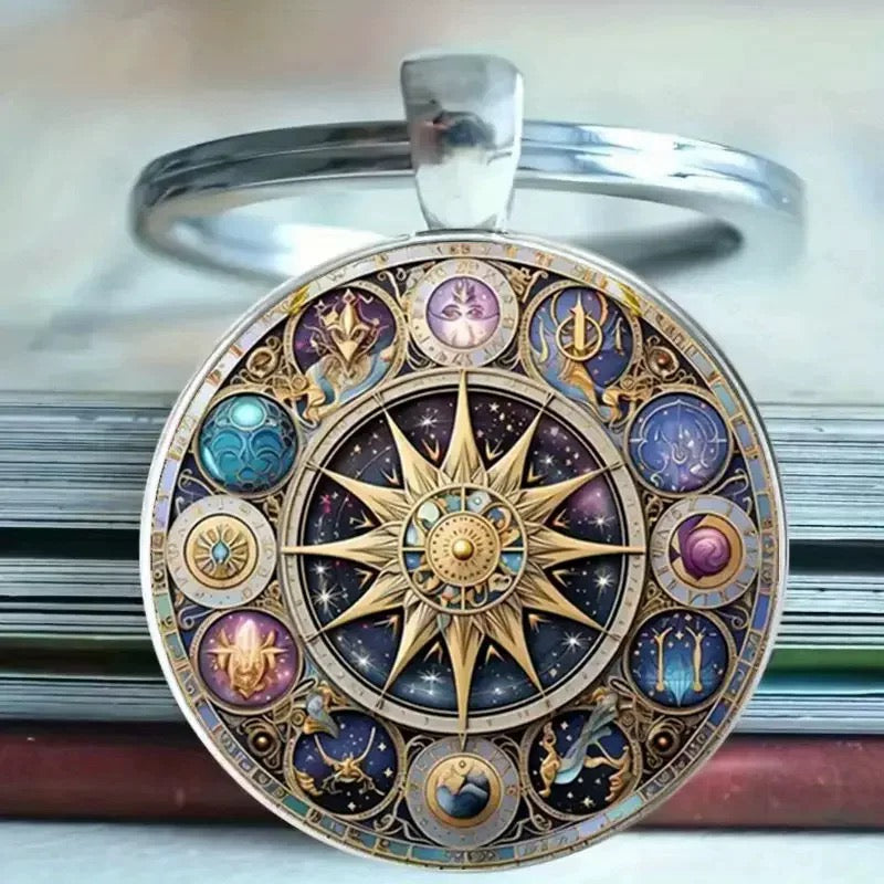 Celestial Zodiac Alloy Keychain – Vintage Astrological Star Map Pendant